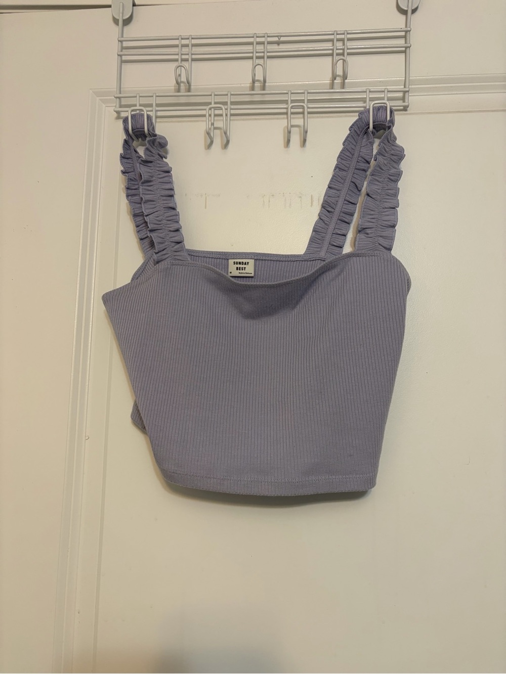 Sunday Best Lilac Ribbed Crop Top with Ruffled Straps
